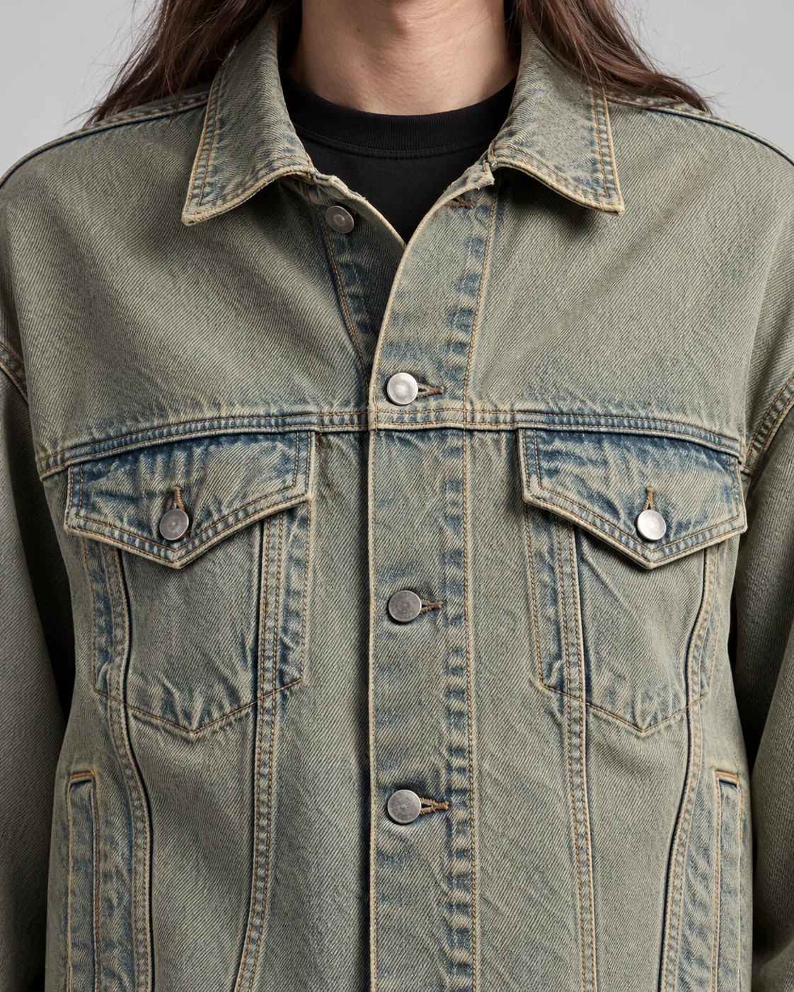 Vintage Grey-Green Washed Denim Jacket — AI design reference 4