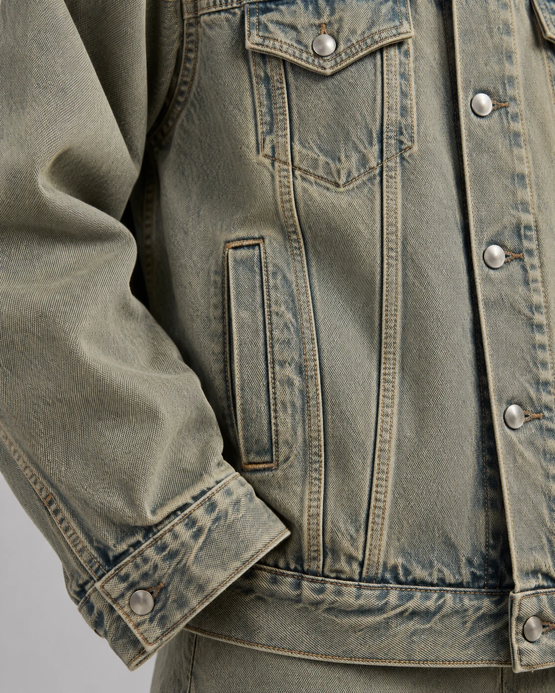 Vintage Grey-Green Washed Denim Jacket — AI design reference 5