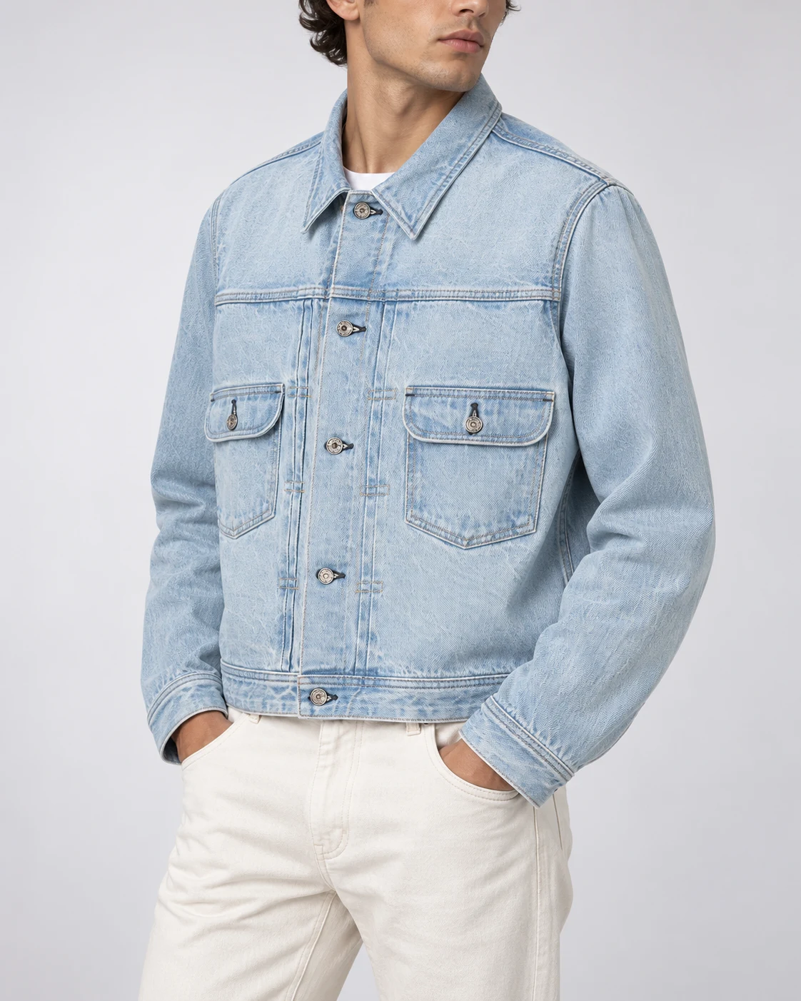 Light Blue Bleach-Washed Denim Jacket — AI design reference 3