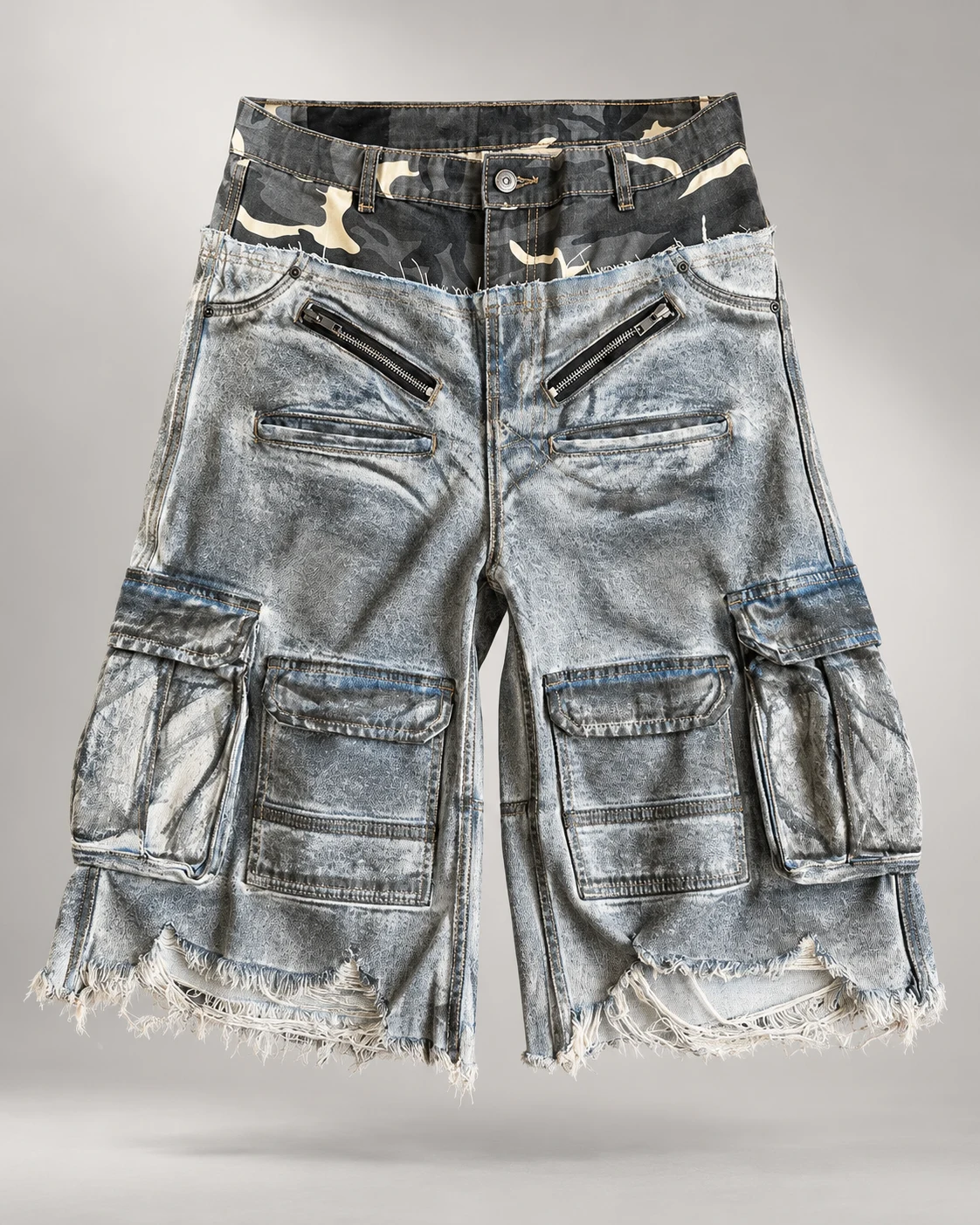 Light Blue Camo Waist Cargo Shorts — AI design reference 1