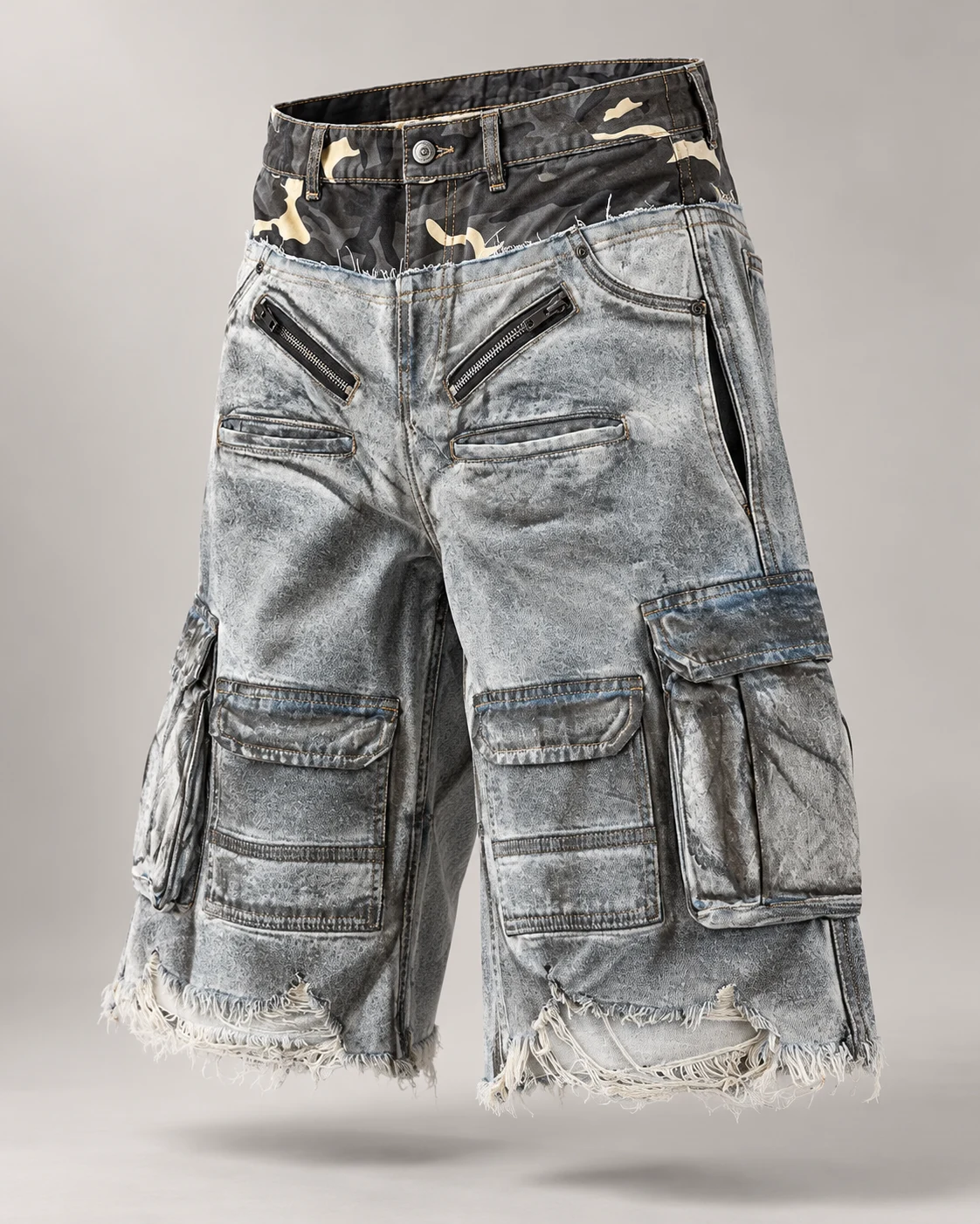 Light Blue Camo Waist Cargo Shorts — AI design reference 3