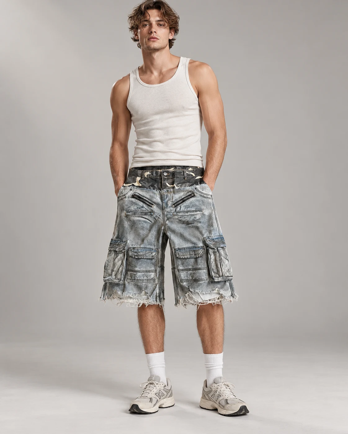 Light Blue Camo Waist Cargo Shorts — AI design reference 4