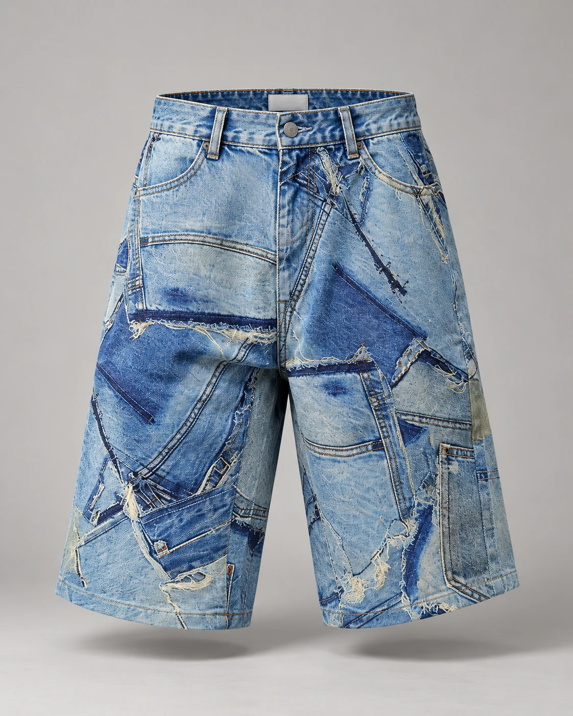 Blue Geometric Patchwork Shorts — AI design reference 1
