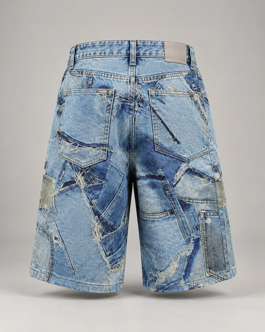 Blue Geometric Patchwork Shorts — AI design reference 2