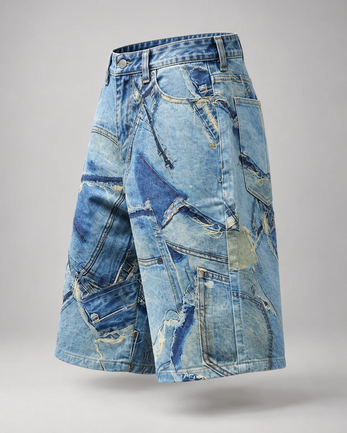Blue Geometric Patchwork Shorts — AI design reference 3