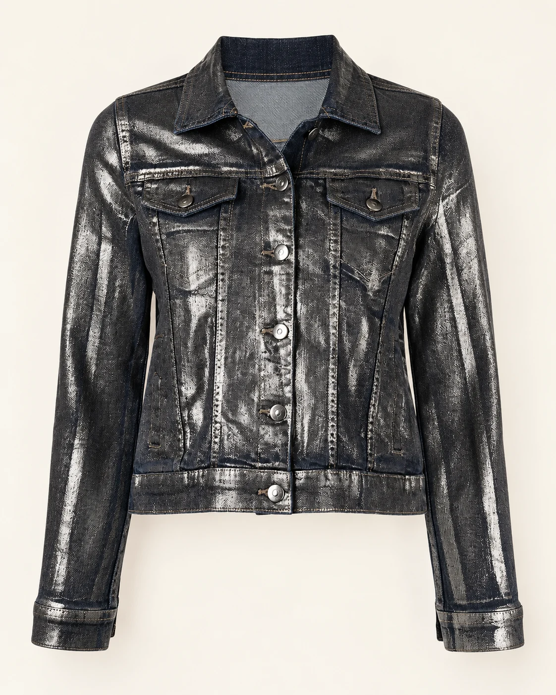 Black and Silver Brushed Denim Jacket — AI design reference 1