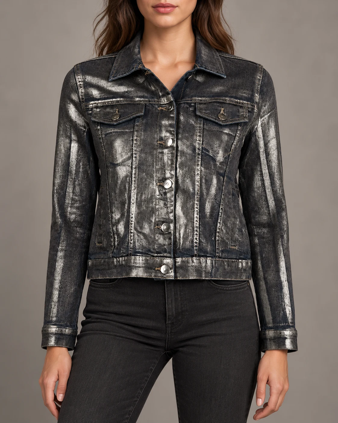 Black and Silver Brushed Denim Jacket — AI design reference 2