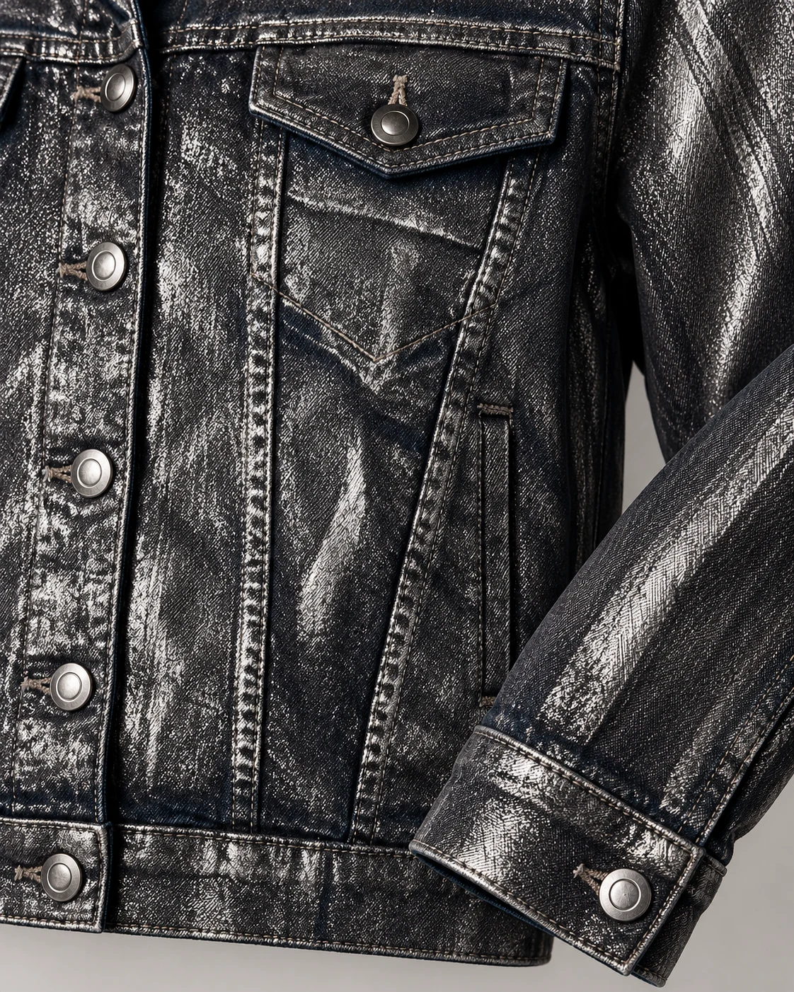 Black and Silver Brushed Denim Jacket — AI design reference 5