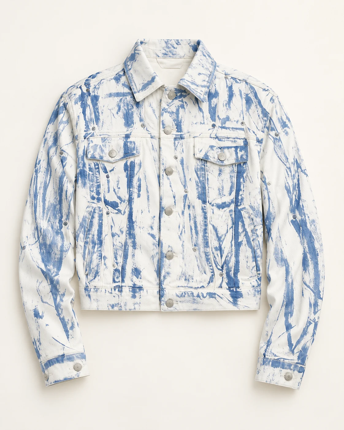 White and Blue Bleach-Washed Denim Jacket — AI design reference 1