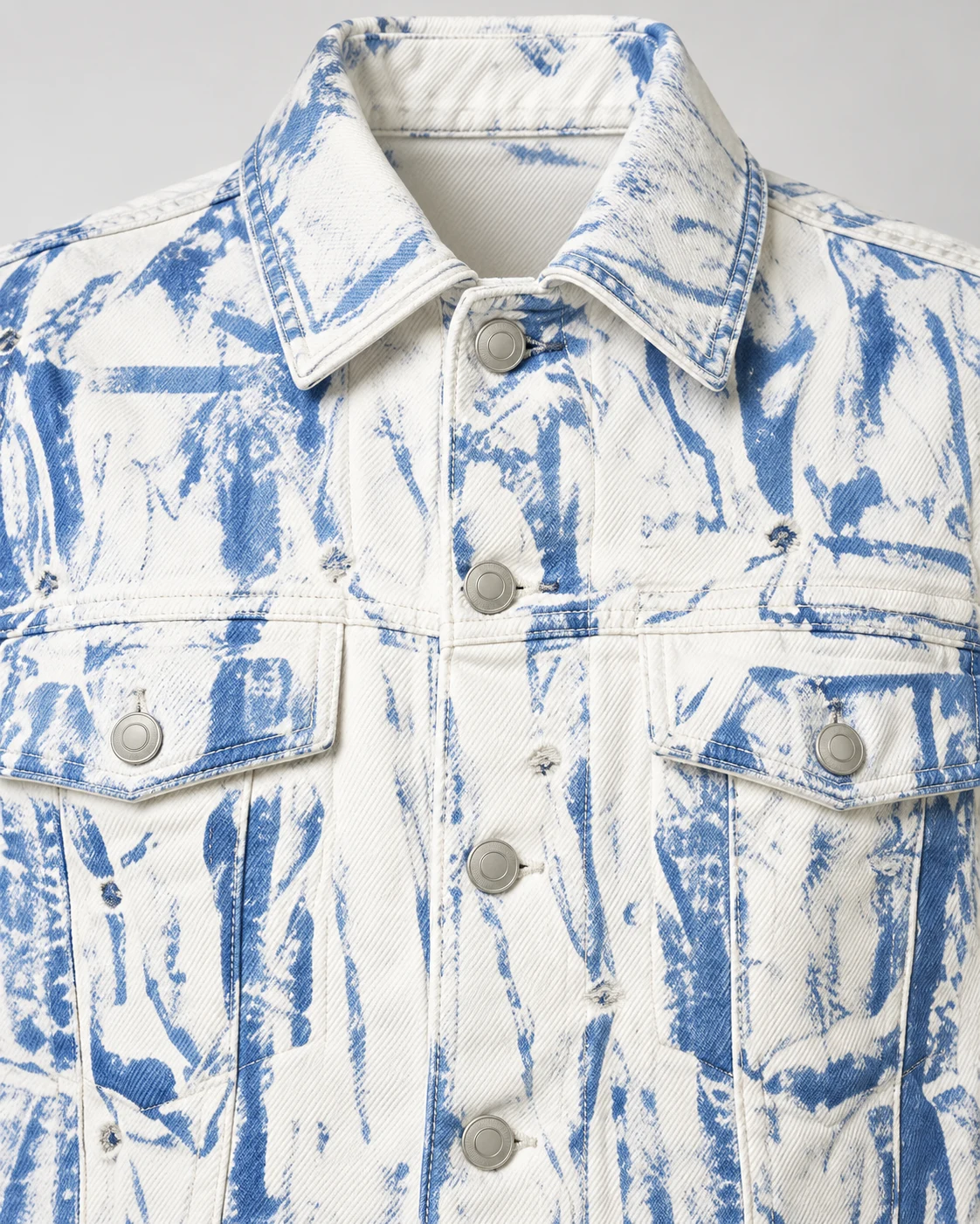 White and Blue Bleach-Washed Denim Jacket — AI design reference 4