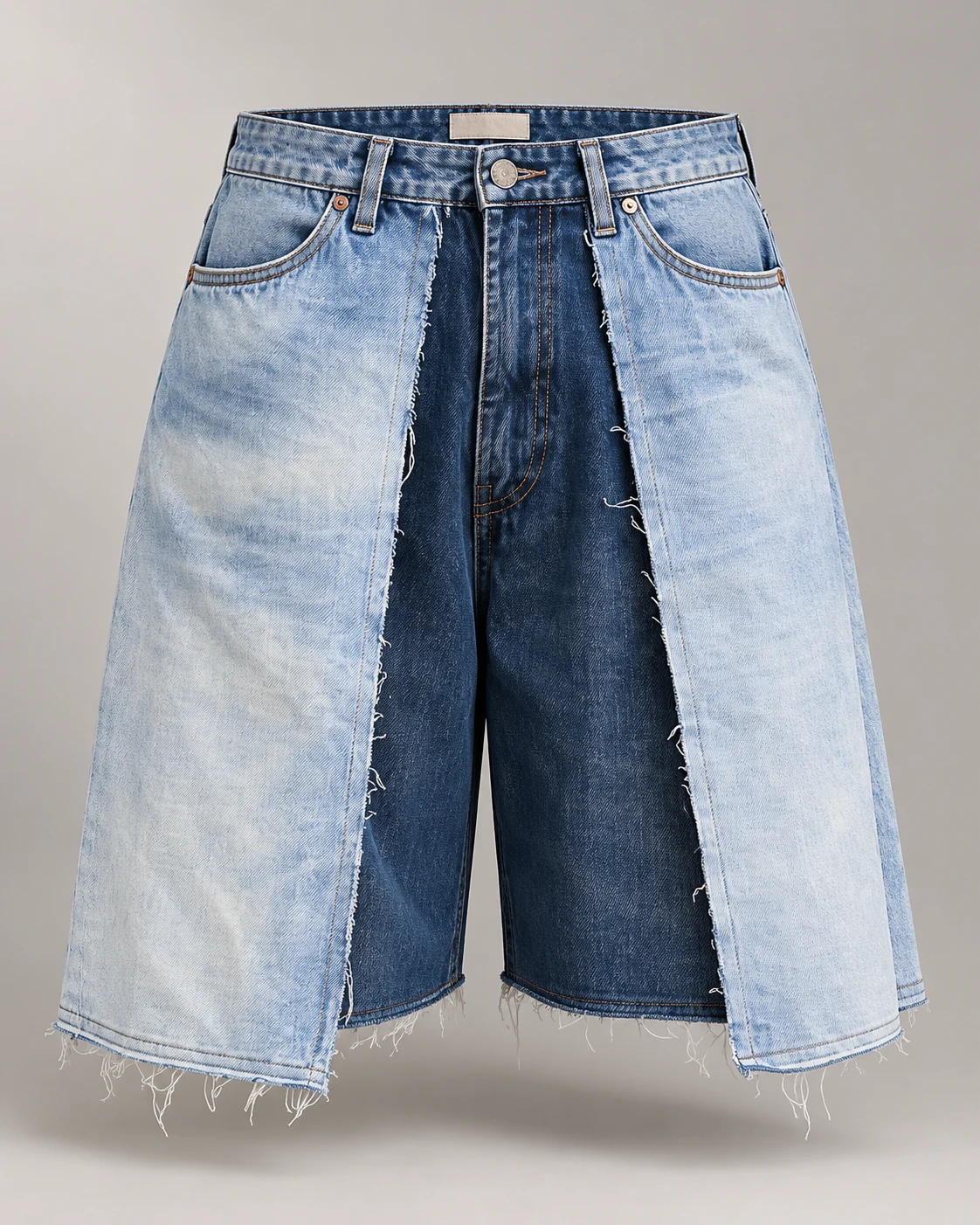 Two-Tone Blue Layered Denim Shorts — AI design reference 1
