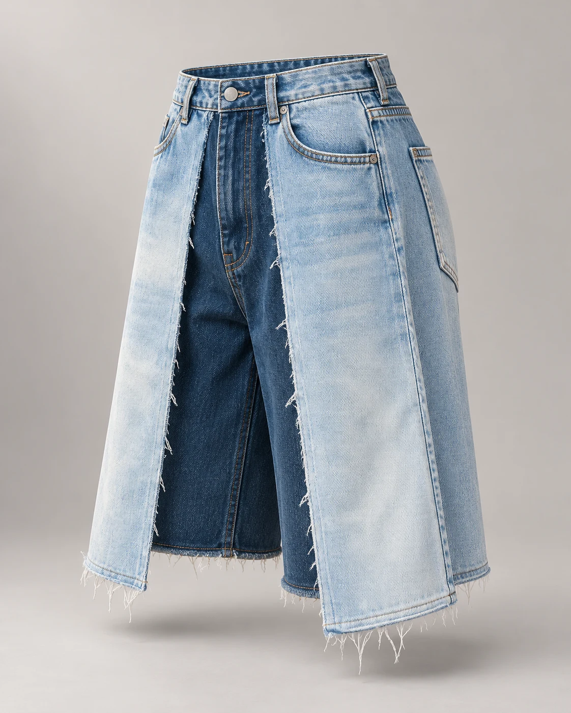 Two-Tone Blue Layered Denim Shorts — AI design reference 3