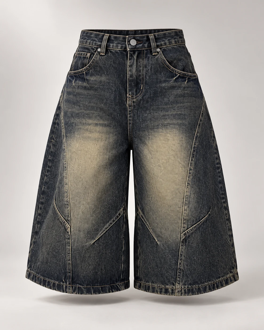 Dark Indigo Curved Panel Shorts — AI design reference 1
