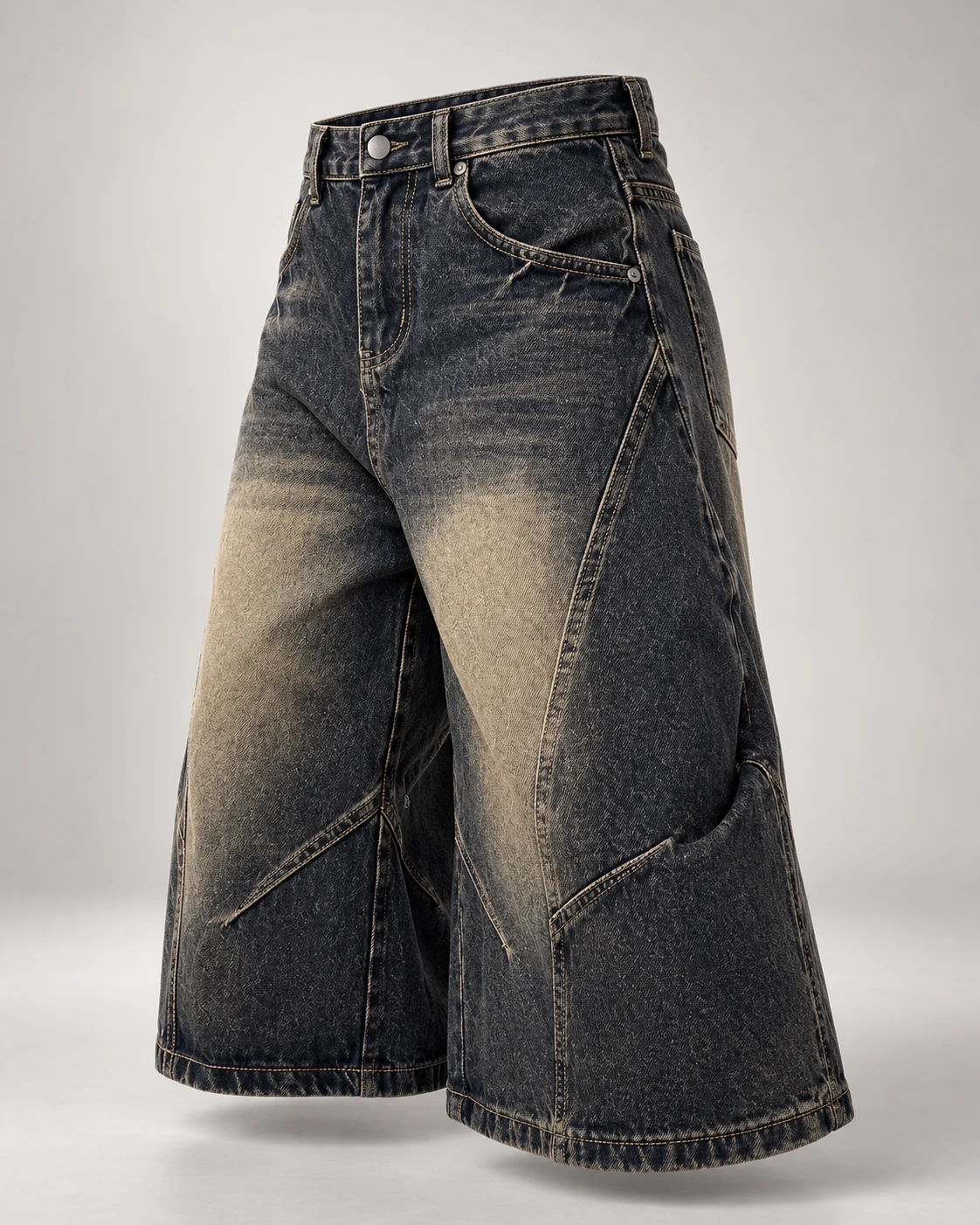 Dark Indigo Curved Panel Shorts — AI design reference 3