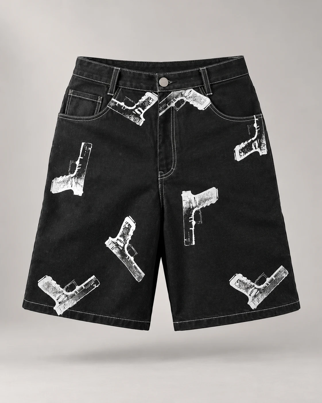 Black White Graphic Denim Shorts — AI design reference 1