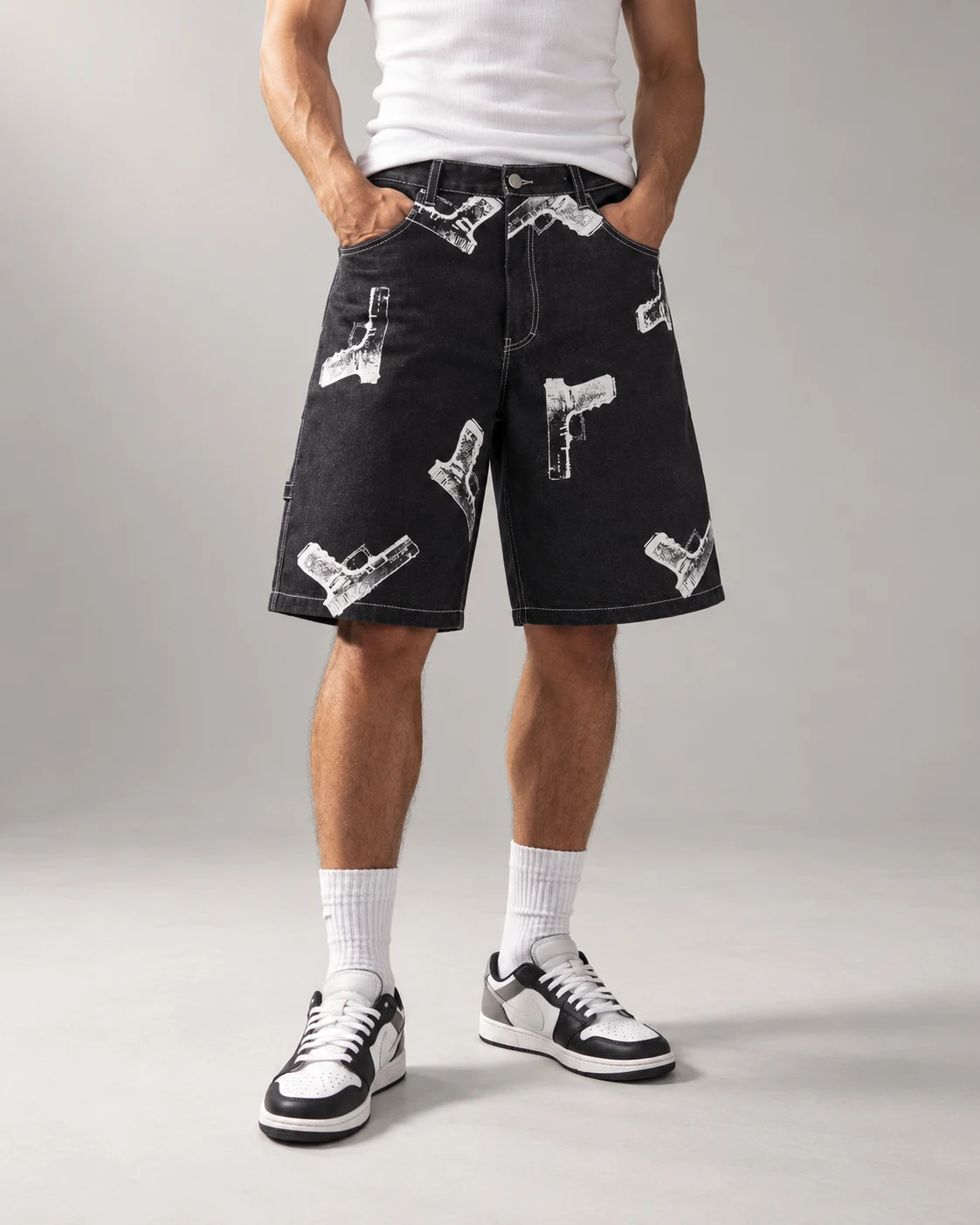 Black White Graphic Denim Shorts — AI design reference 4