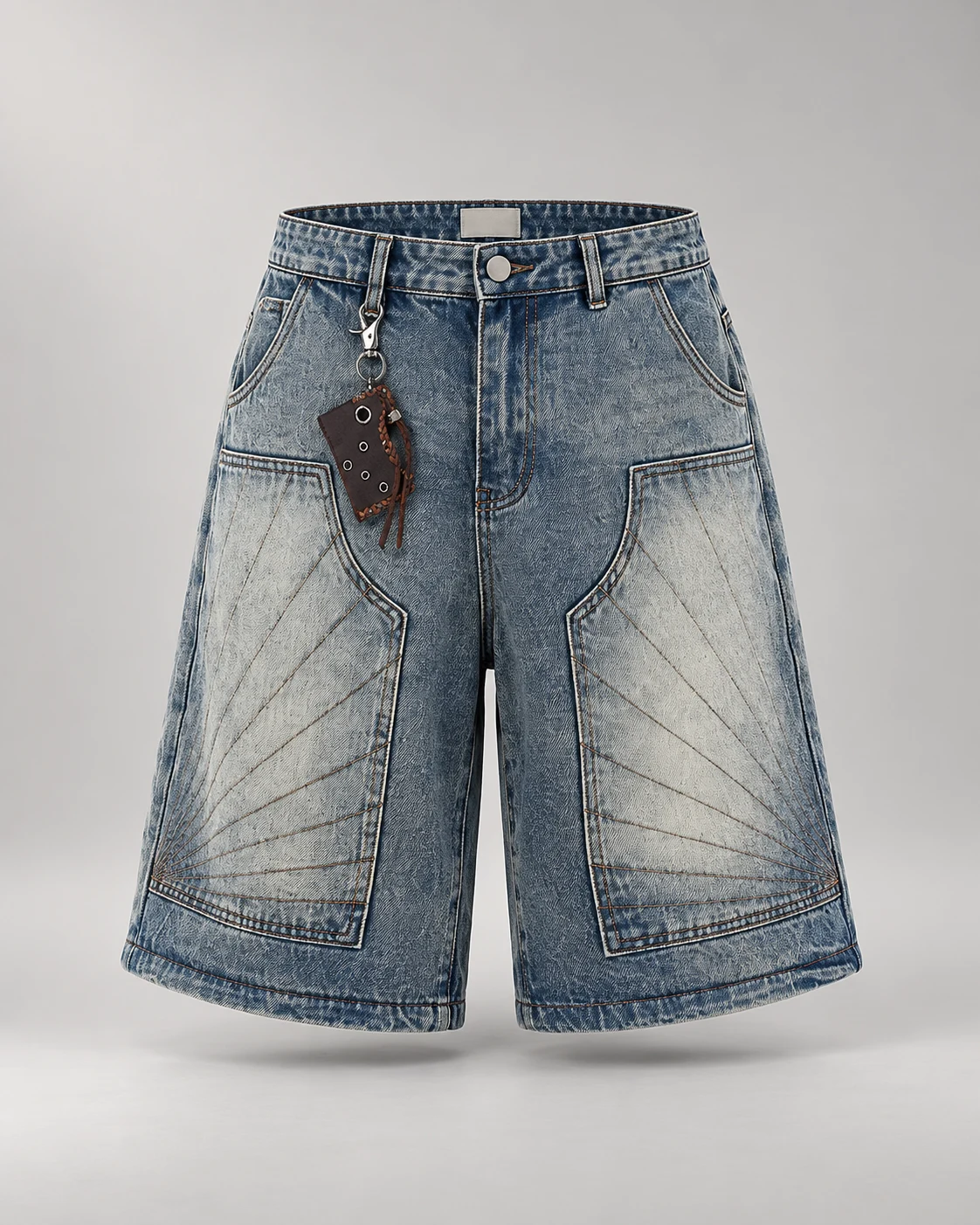 Blue Grey Whisker Wash Shorts — AI design reference 1