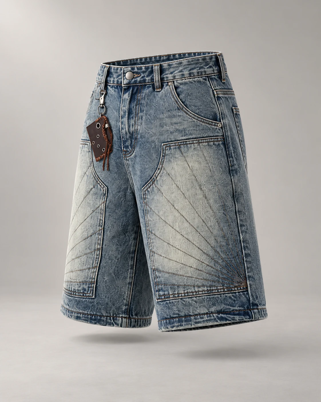Blue Grey Whisker Wash Shorts — AI design reference 3