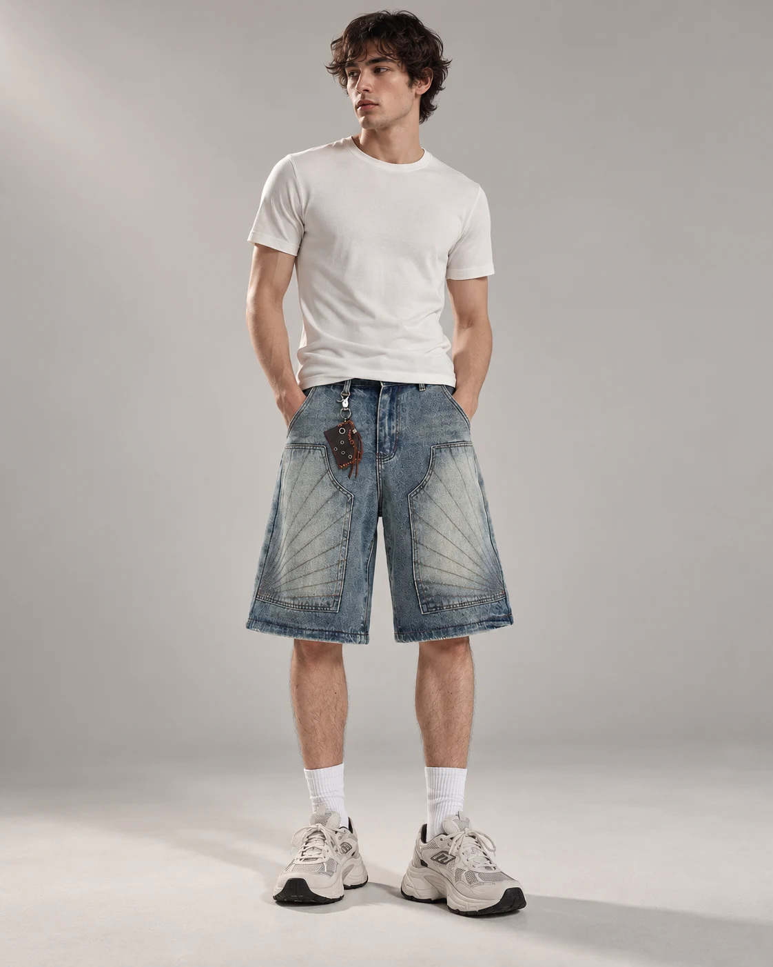 Blue Grey Whisker Wash Shorts — AI design reference 4