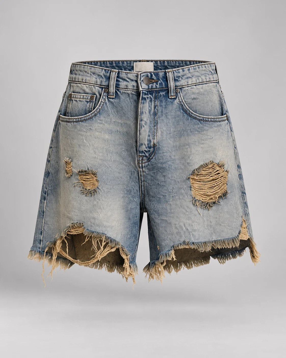 Vintage Blue Raw Edge Ripped Shorts — AI design reference 1