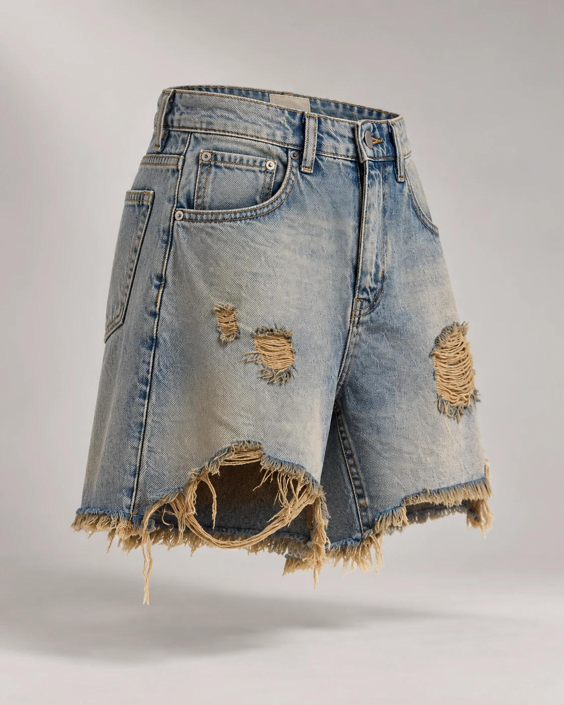 Vintage Blue Raw Edge Ripped Shorts — AI design reference 3
