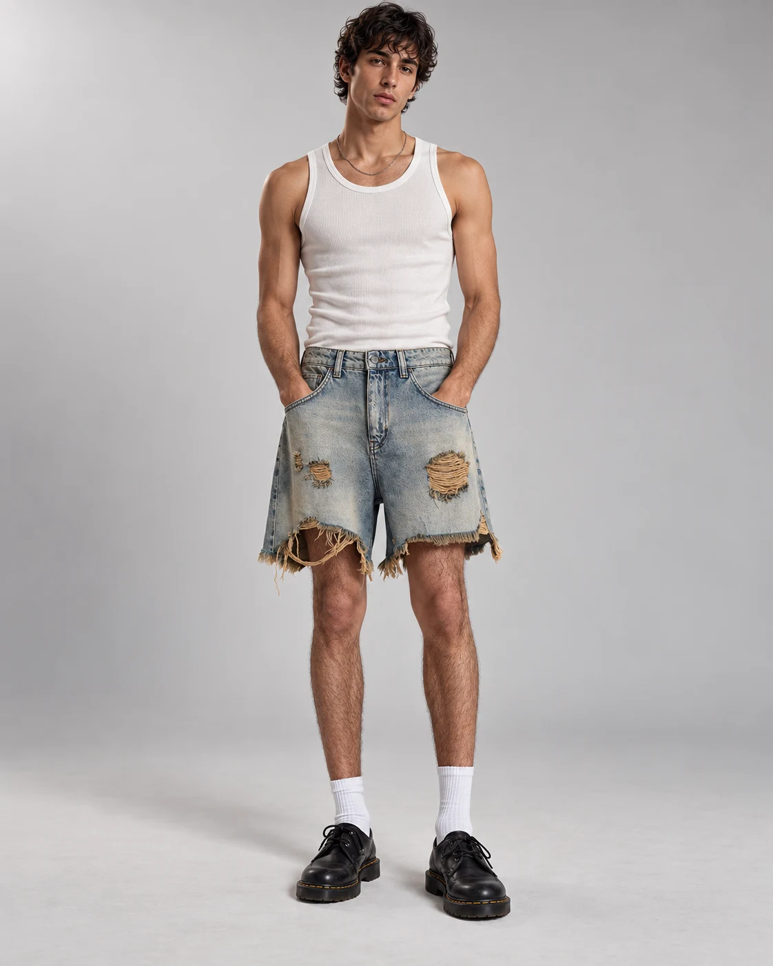 Vintage Blue Raw Edge Ripped Shorts — AI design reference 4