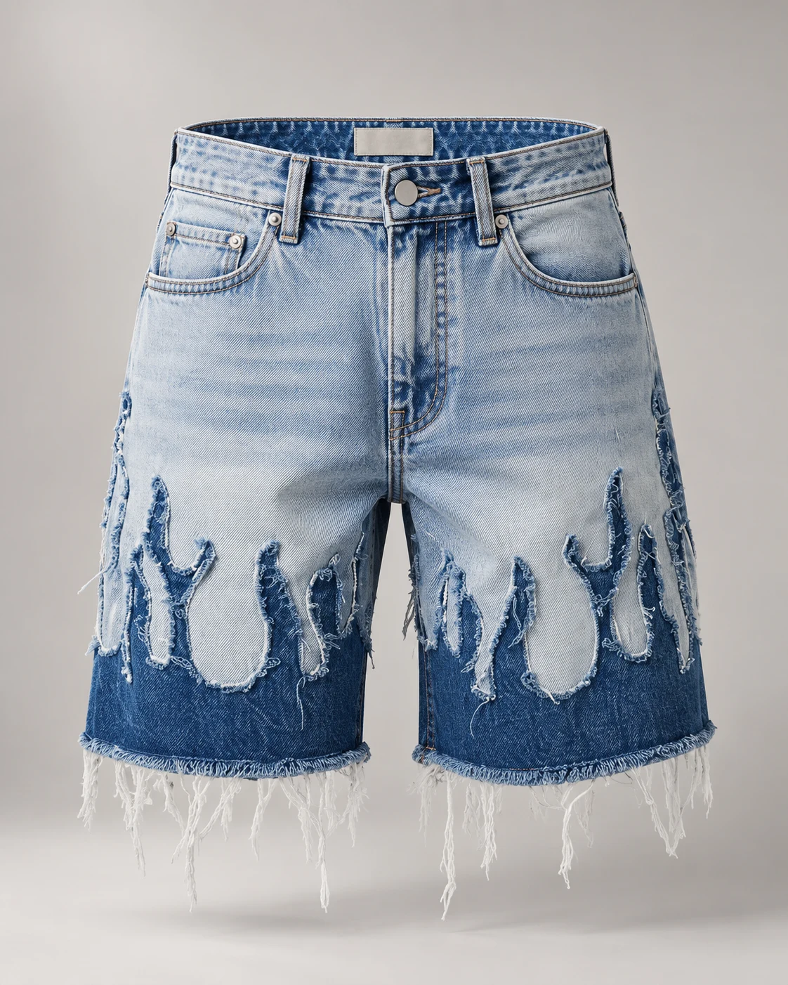 Light Blue Two-Tone Frayed Shorts — AI design reference 1