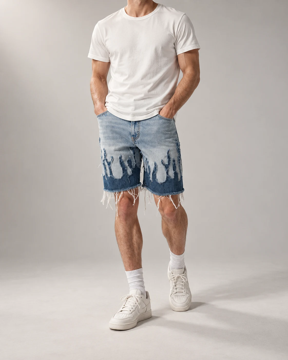 Light Blue Two-Tone Frayed Shorts — AI design reference 4