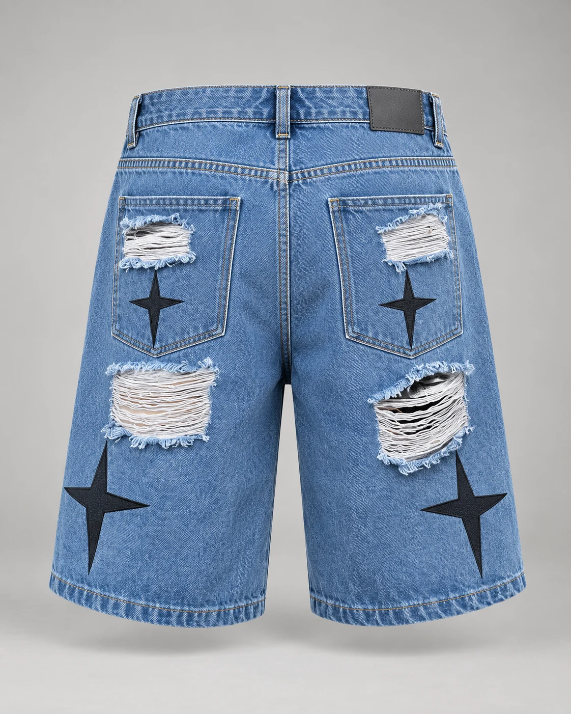 Light Blue Star Patch Ripped Shorts — AI design reference 2