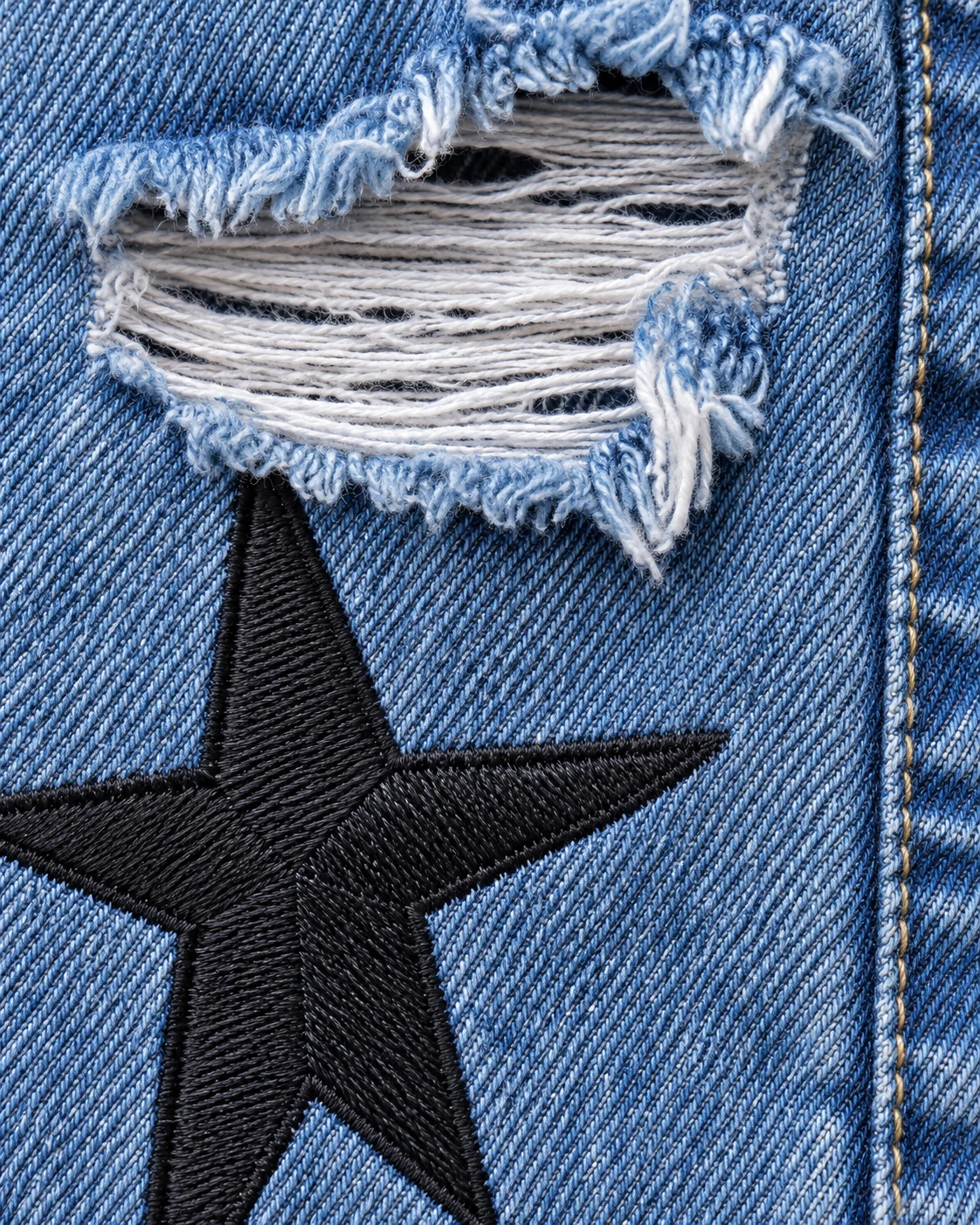 Light Blue Star Patch Ripped Shorts — AI design reference 5