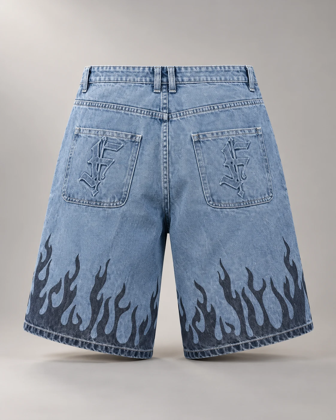 Light Blue Flame Print Denim Shorts — AI design reference 2