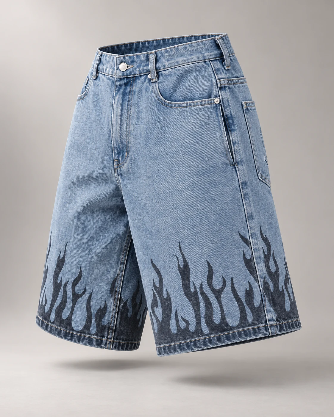 Light Blue Flame Print Denim Shorts — AI design reference 3