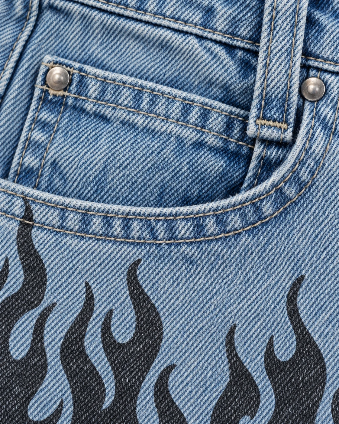Light Blue Flame Print Denim Shorts — AI design reference 5
