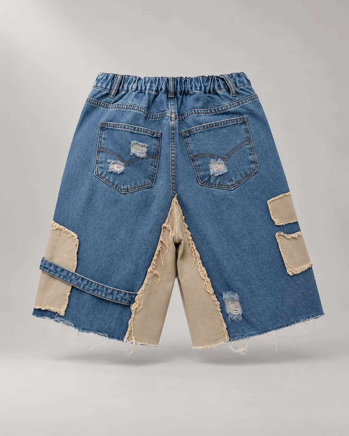 Blue Khaki Patchwork Denim Shorts — AI design reference 2