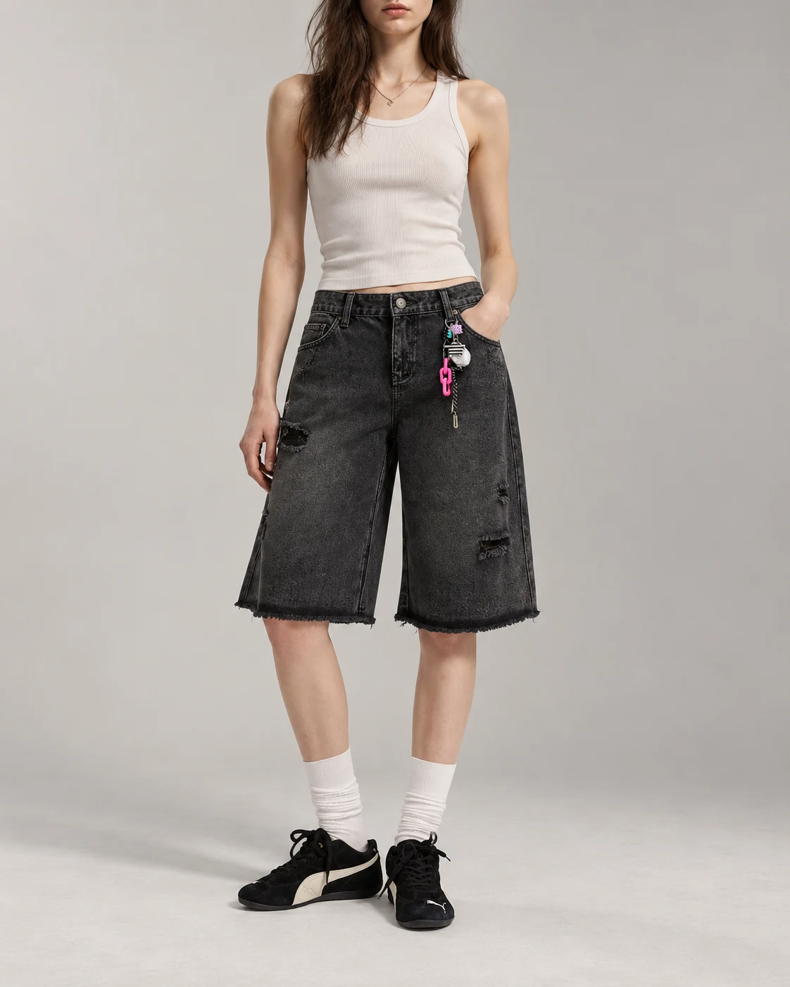 Black Minimal Distressed Denim Shorts — AI design reference 4