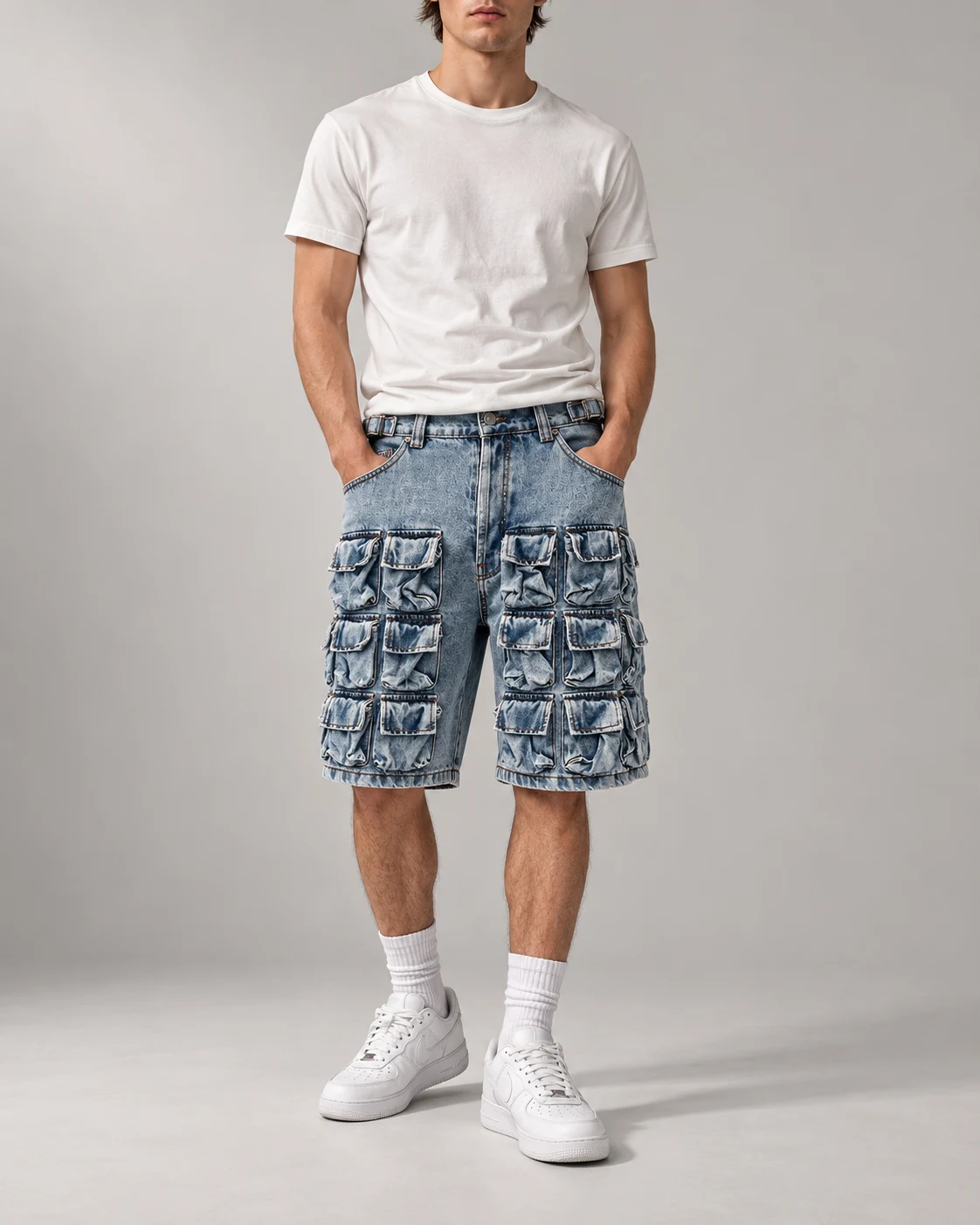 Light Blue Multi-Pocket Denim Shorts — AI design reference 4