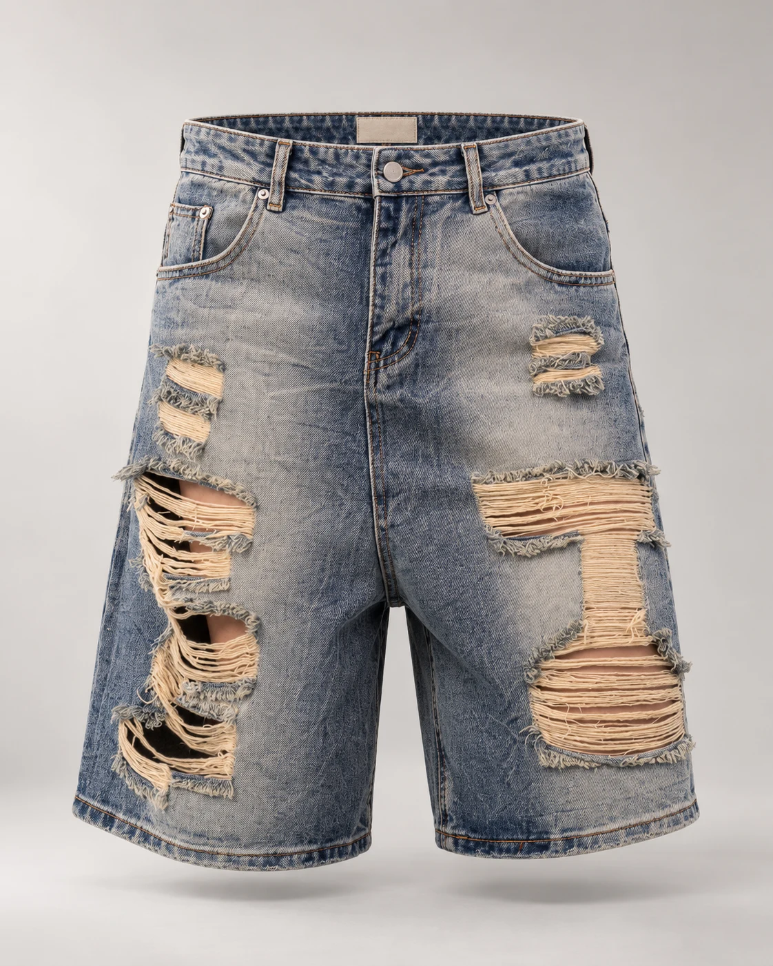 Light Blue Heavily Distressed Shorts — AI design reference 1