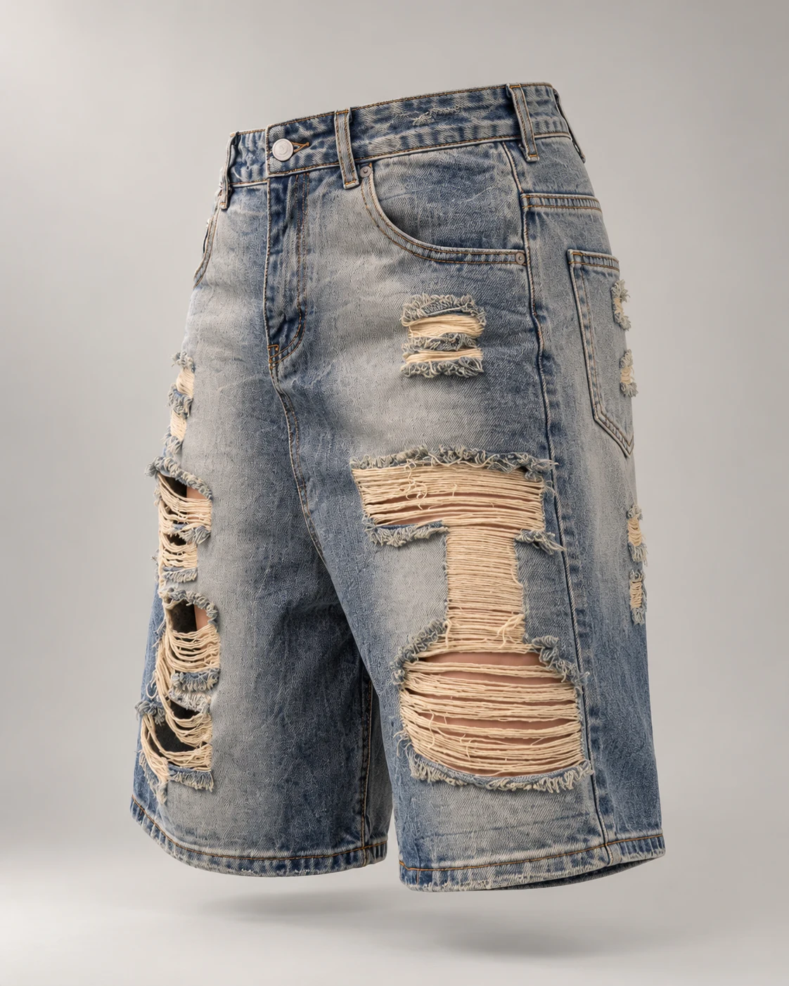 Light Blue Heavily Distressed Shorts — AI design reference 3
