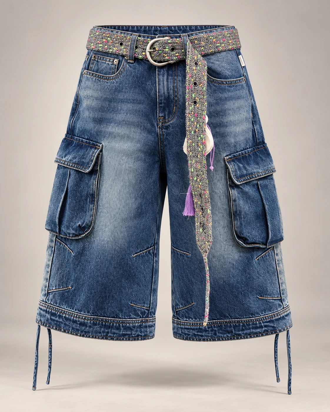 Vintage Blue Drawstring Cargo Shorts — AI design reference 1