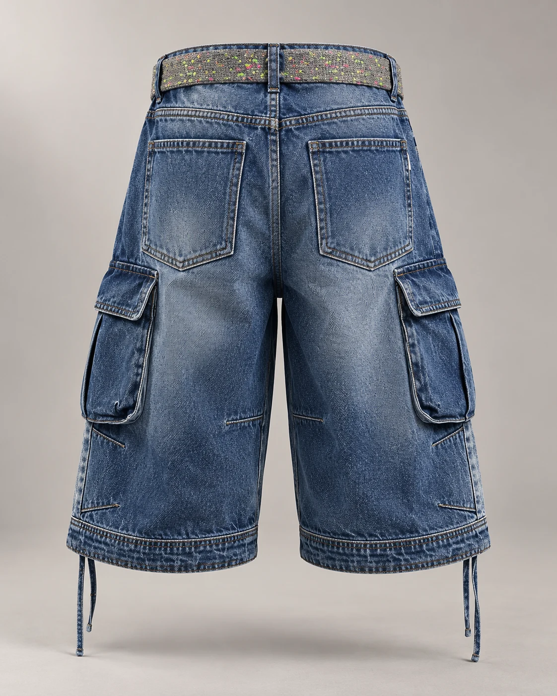 Vintage Blue Drawstring Cargo Shorts — AI design reference 2