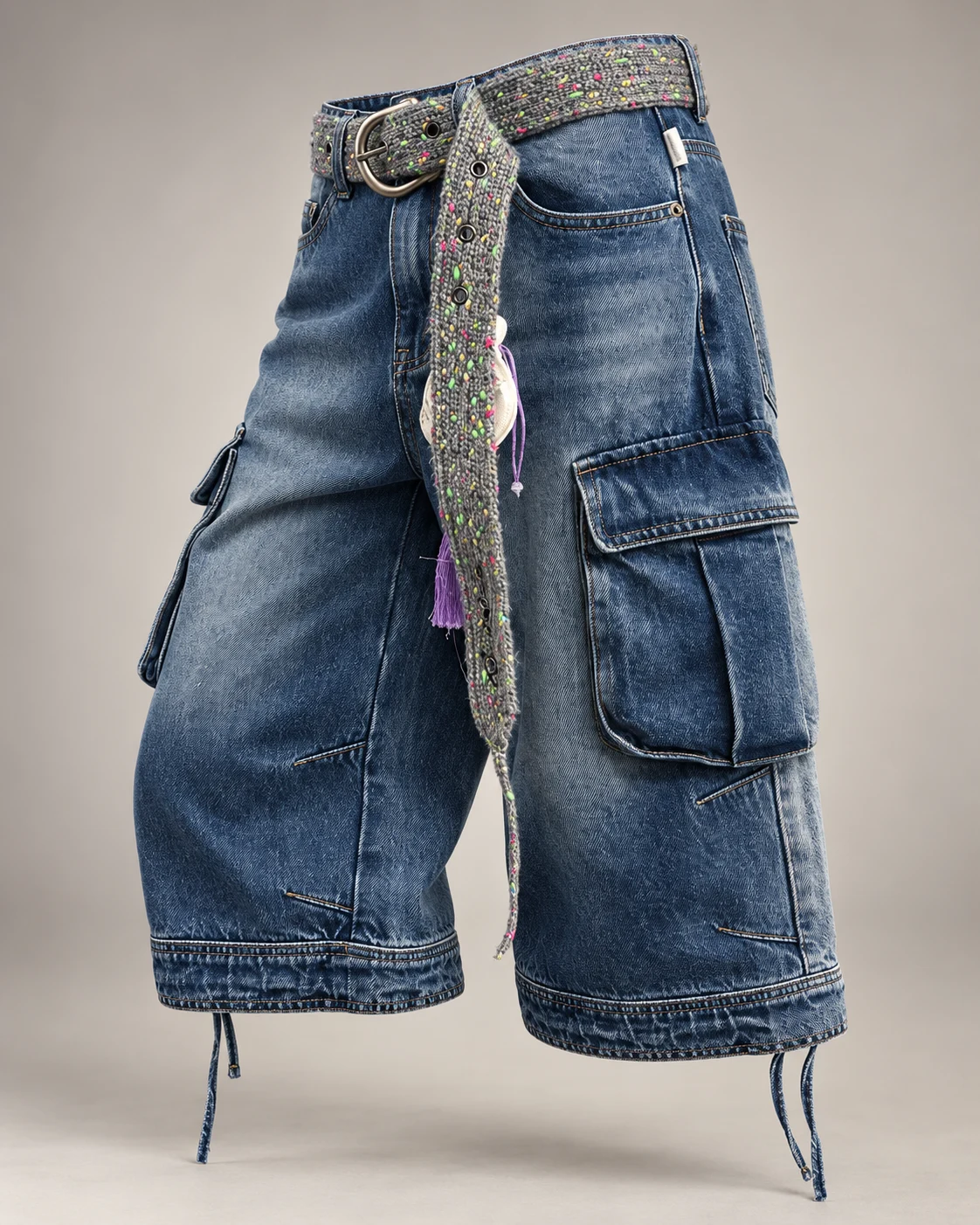 Vintage Blue Drawstring Cargo Shorts — AI design reference 3