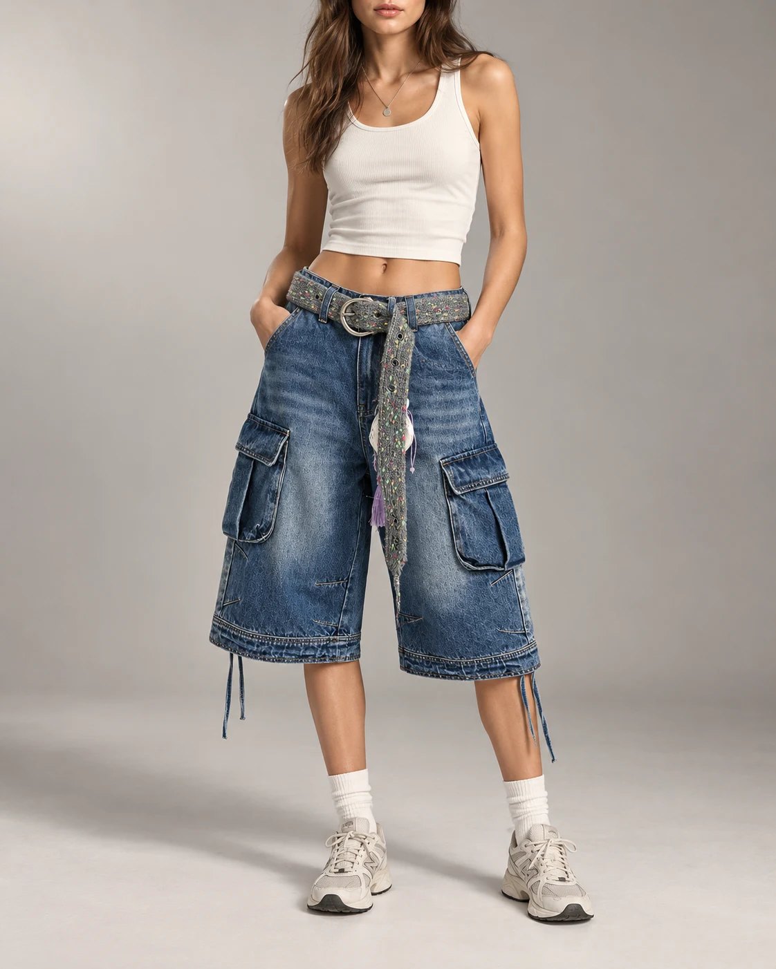 Vintage Blue Drawstring Cargo Shorts — AI design reference 4