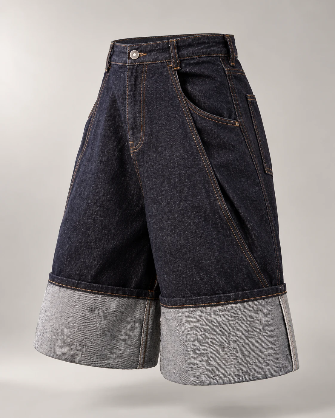 Dark Indigo Wide Cuff Denim Shorts — AI design reference 3