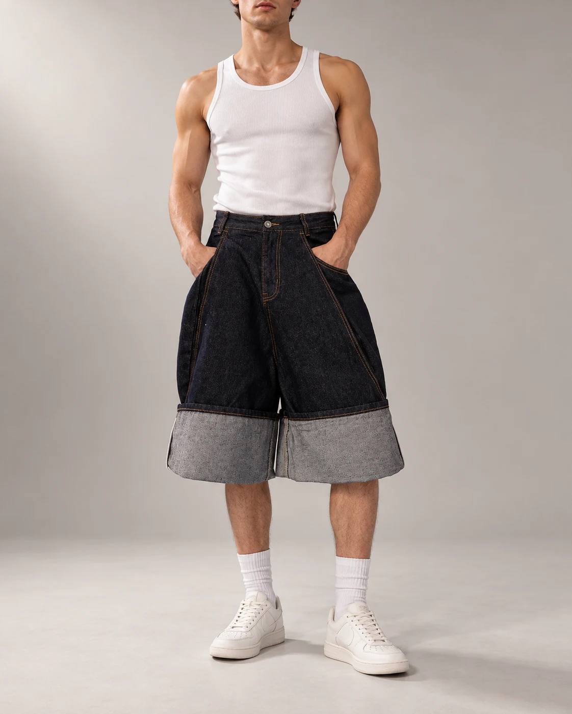 Dark Indigo Wide Cuff Denim Shorts — AI design reference 4