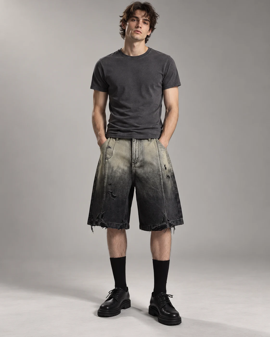 Black Grey Gradient Denim Shorts — AI design reference 4