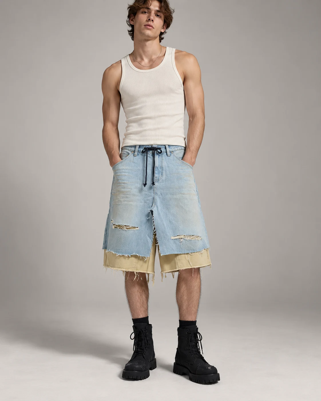 Light Blue Khaki Layered Shorts — AI design reference 4