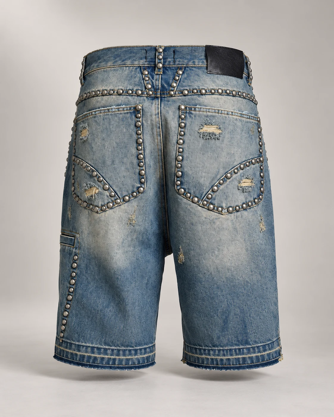 Vintage Blue Studded Ripped Shorts — AI design reference 2