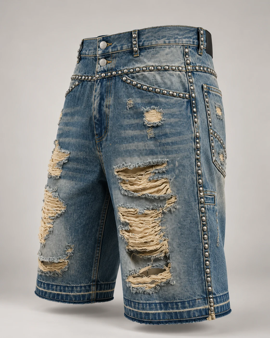 Vintage Blue Studded Ripped Shorts — AI design reference 3