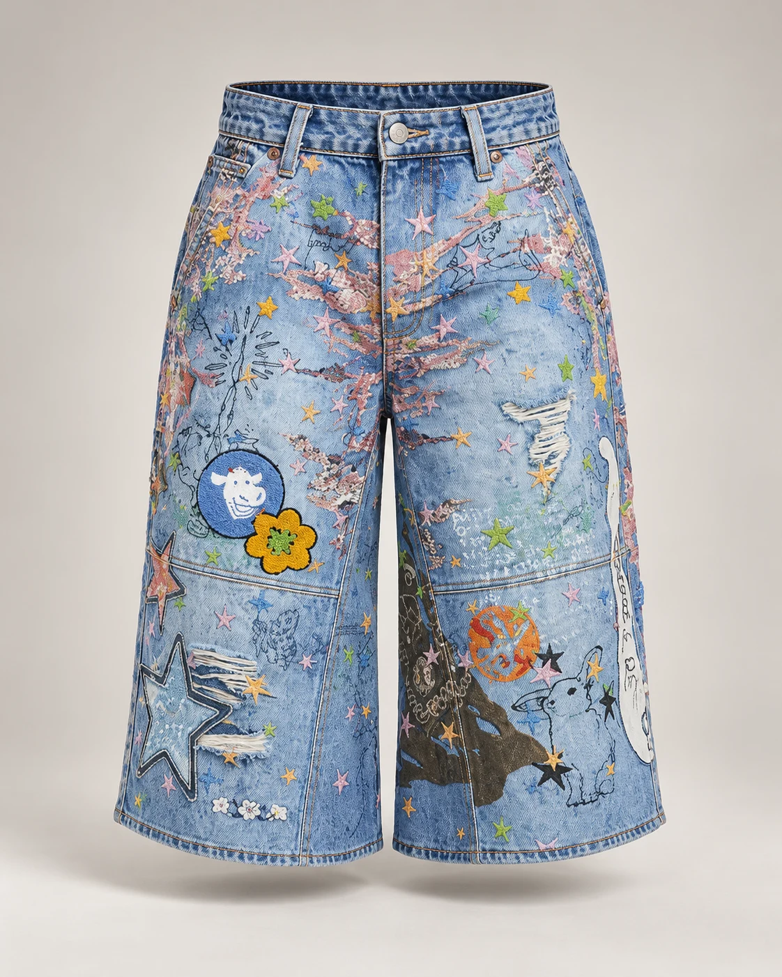 Light Blue Graffiti Denim Shorts — AI design reference 1