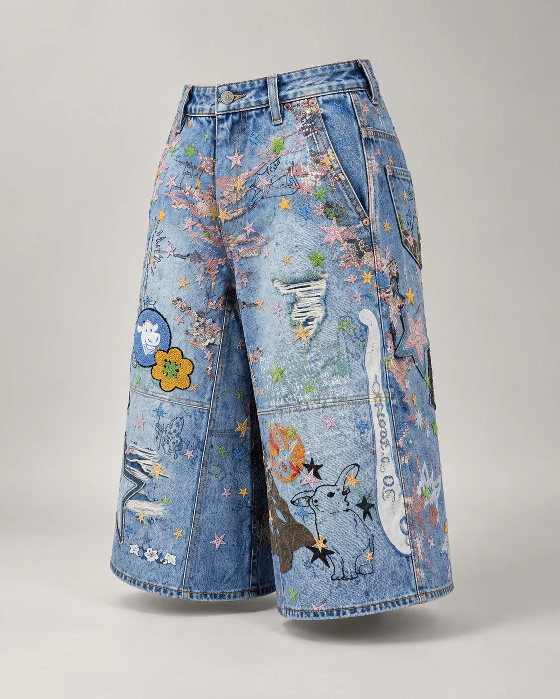 Light Blue Graffiti Denim Shorts — AI design reference 3